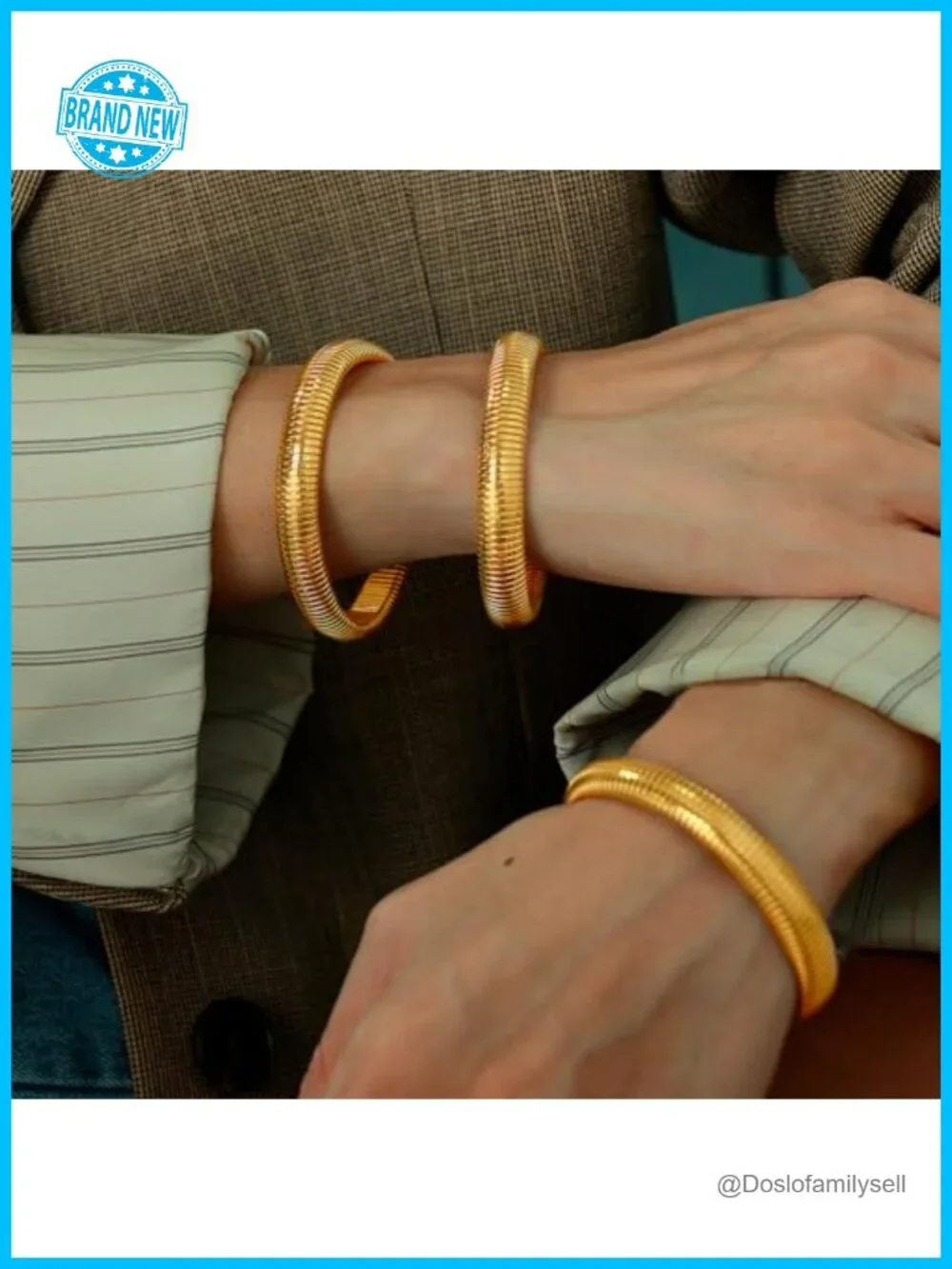 18K Gold Plated Chunky Bangle Bracelet Set of 3 Tarnish Free
